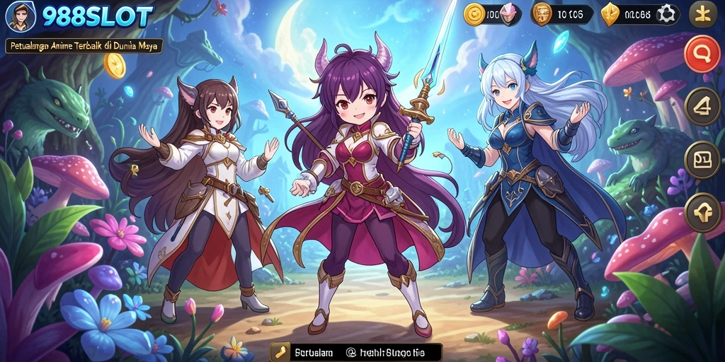 Tampilan gameplay menarik dengan karakter anime ikonik.