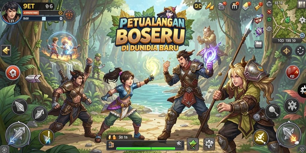 Tangkapan layar utama 9ET menampilkan aksi gameplay yang mendebarkan di dunia petualangan.
