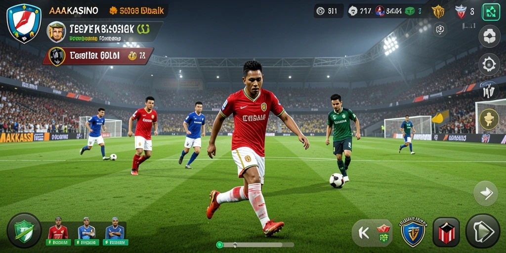 Screenshot gameplay <strong>AAKASINO</strong> menampilkan aksi pertandingan sepak bola yang mendebarkan.