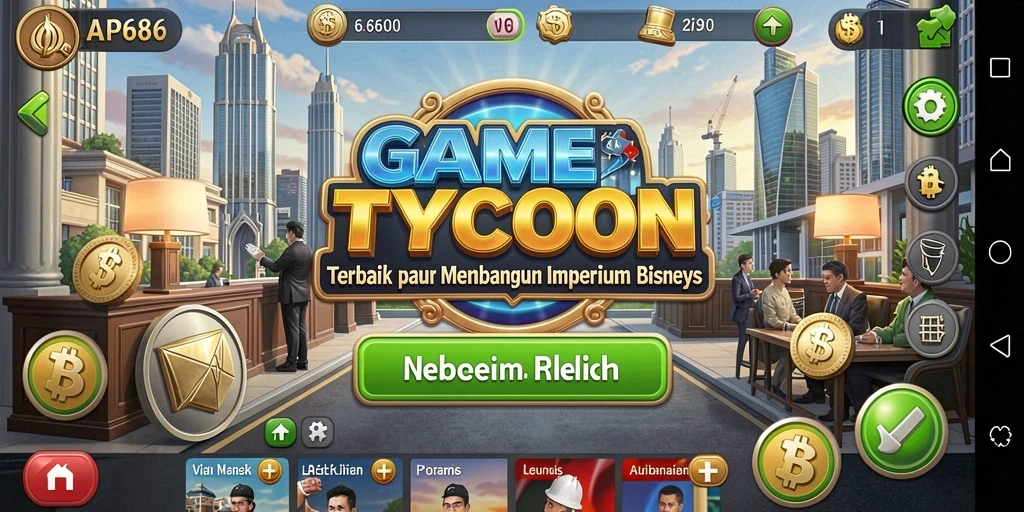Screenshot gameplay AP686 yang menunjukkan kemajuan bisnis Anda.