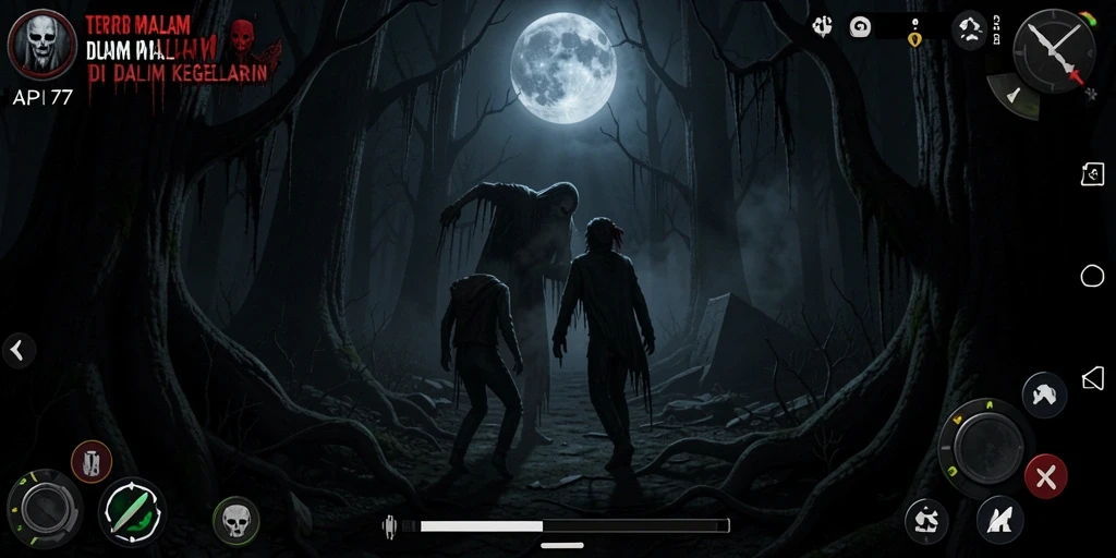 Tangkapan layar menunjukkan gameplay mendebarkan dengan suasana yang mencekam.