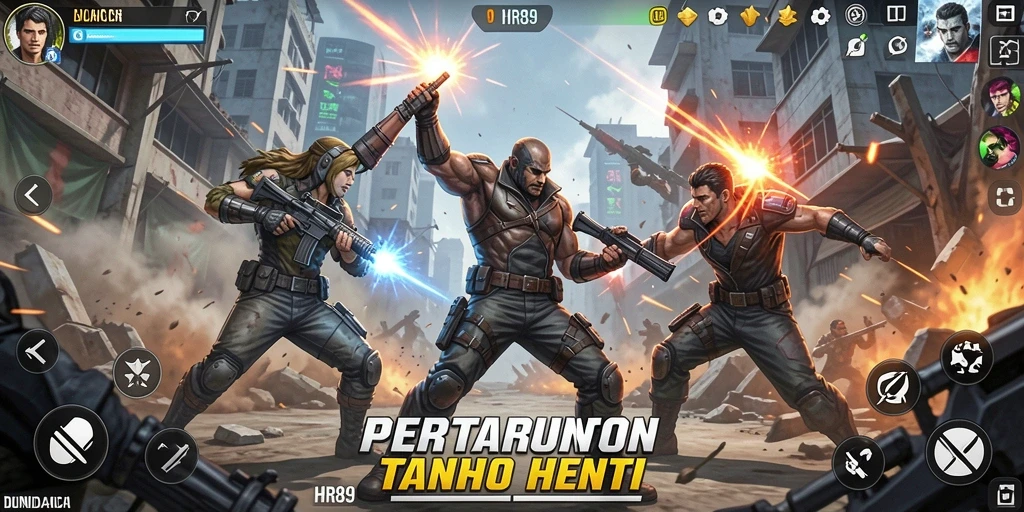 Screenshot menunjukkan pertarungan epik dalam permainan HR89.