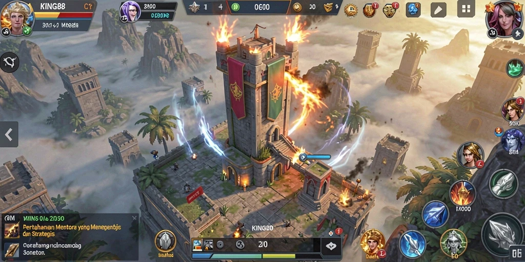 Screenshot KING88 menampilkan aksi seru pertahanan menara yang intens.