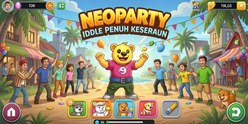 Tampilan gameplay seru NEOPARTY yang menarik dan interaktif.