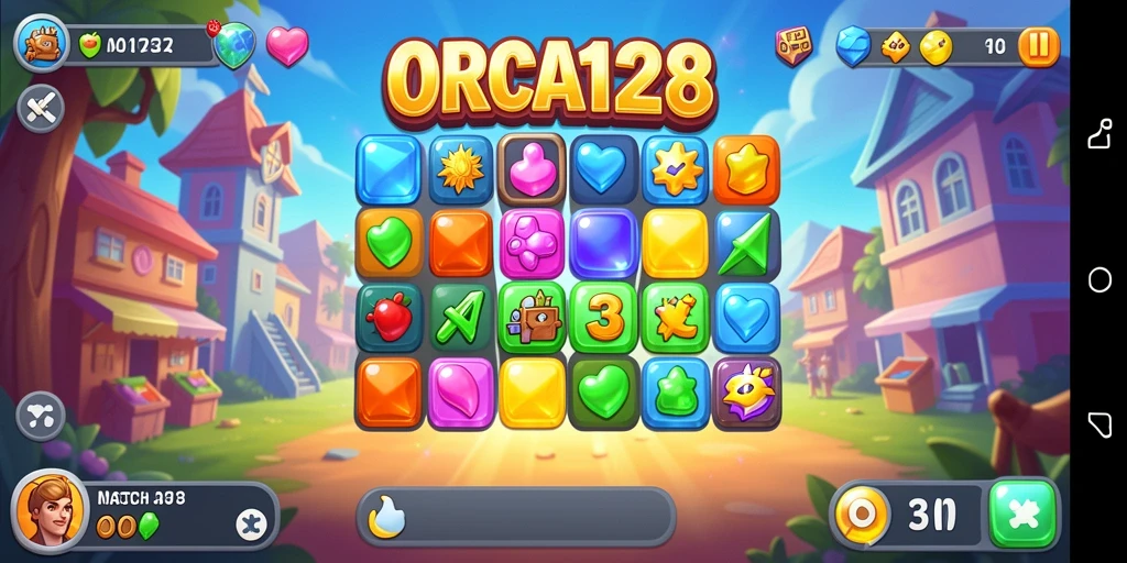 Tangkapan layar permainan ORCA128 yang menampilkan serunya gameplay Match-3.