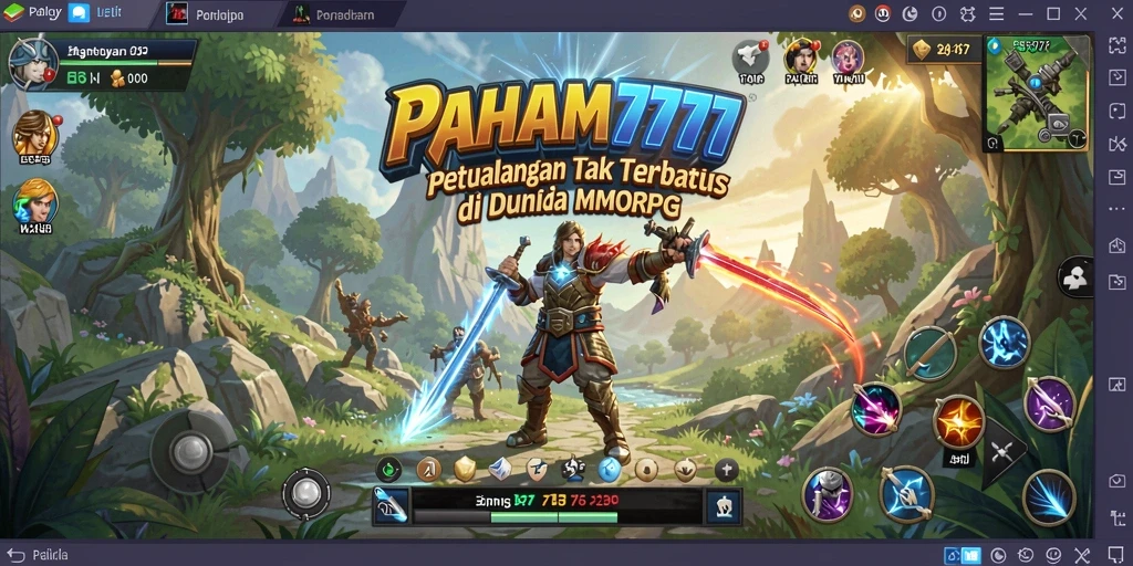 Tangkapan layar gameplay PAHAM777 menunjukkan pertarungan epik di dunia MMORPG.