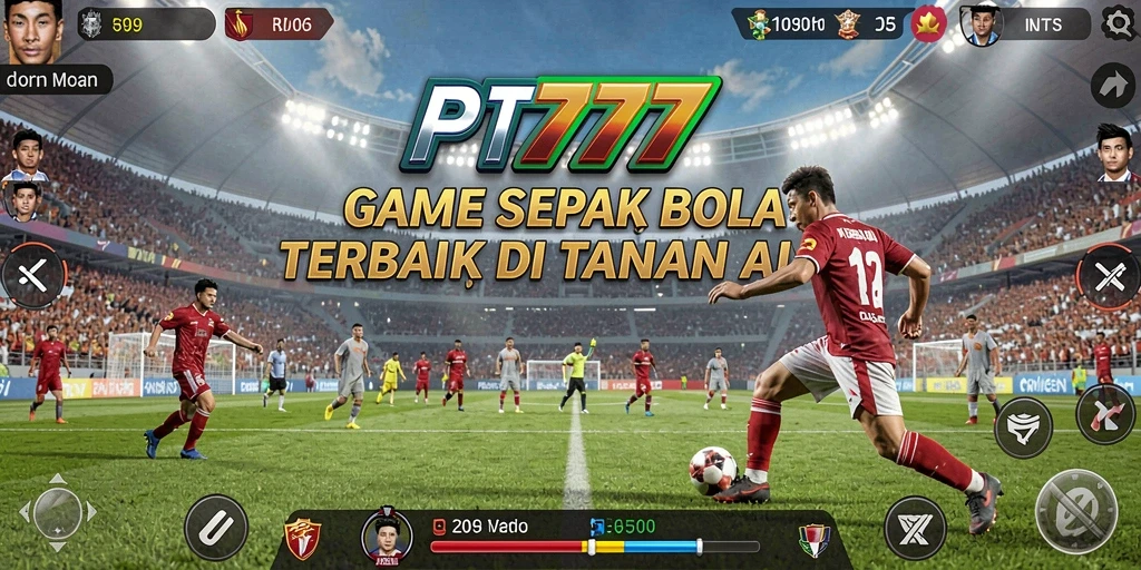 Screenshot gameplay dari PT777 dengan aksi sepak bola yang intens.