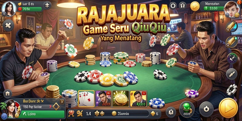 Screenshot utama RAJAJUARA menampilkan aksi seru permainan QiuQiu.