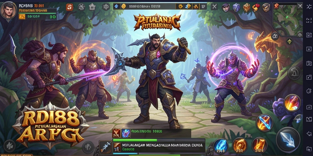 Screenshot gameplay RDI88 memperlihatkan aksi pertarungan yang intens dan lingkungan yang indah.