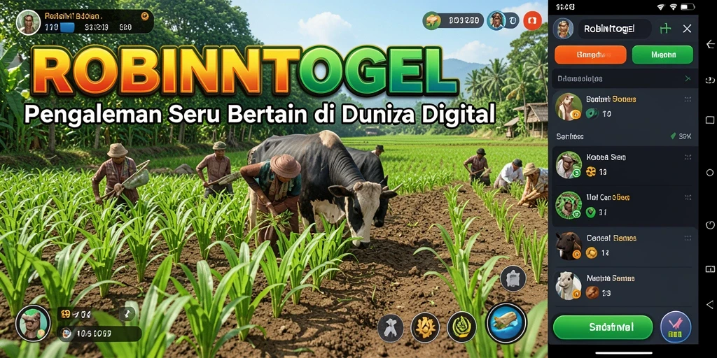 Tampilan gameplay <strong>ROBINTOGEL</strong> menunjukkan aktivitas bertani yang seru.
