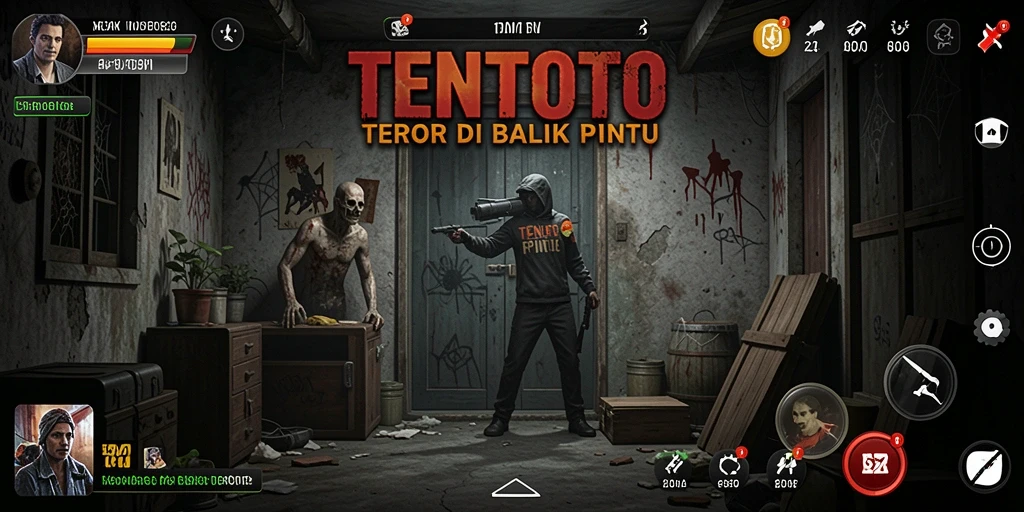 Screenshot gameplay TENTOTO menampilkan suasana menyeramkan dan mencekam.