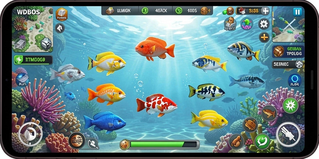 Tampilan gameplay seru WDBOS saat menangkap ikan.