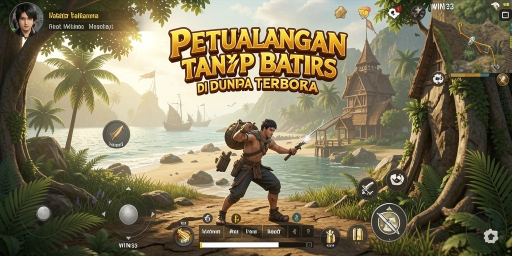 Screenshot gameplay dari WIN33 yang menampilkan petualangan di dunia terbuka.