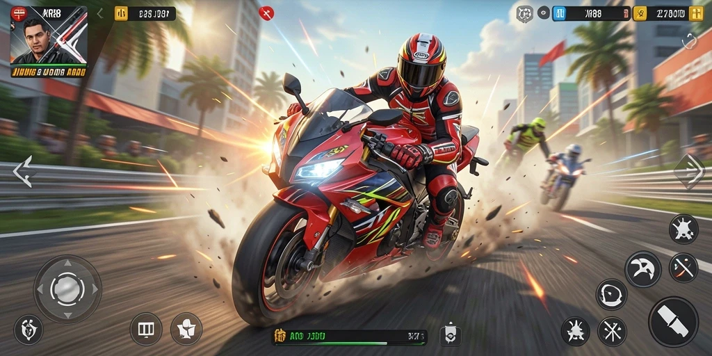 Gameplay XR88 yang mendebarkan dengan aksi balapan motor.